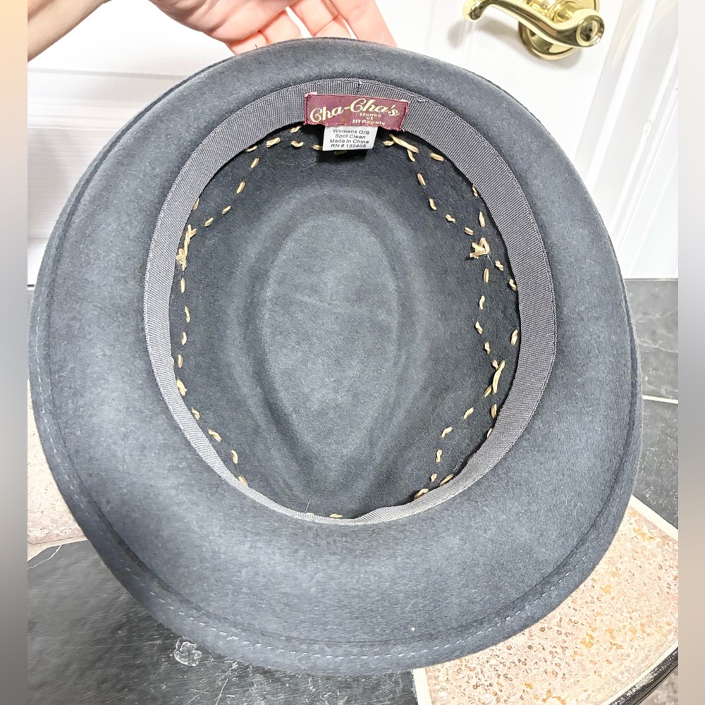 Cha Cha’s House Of Ill Repute Diamond Stitched Studded Wool Fedora Gray OS - Picture 6 of 10